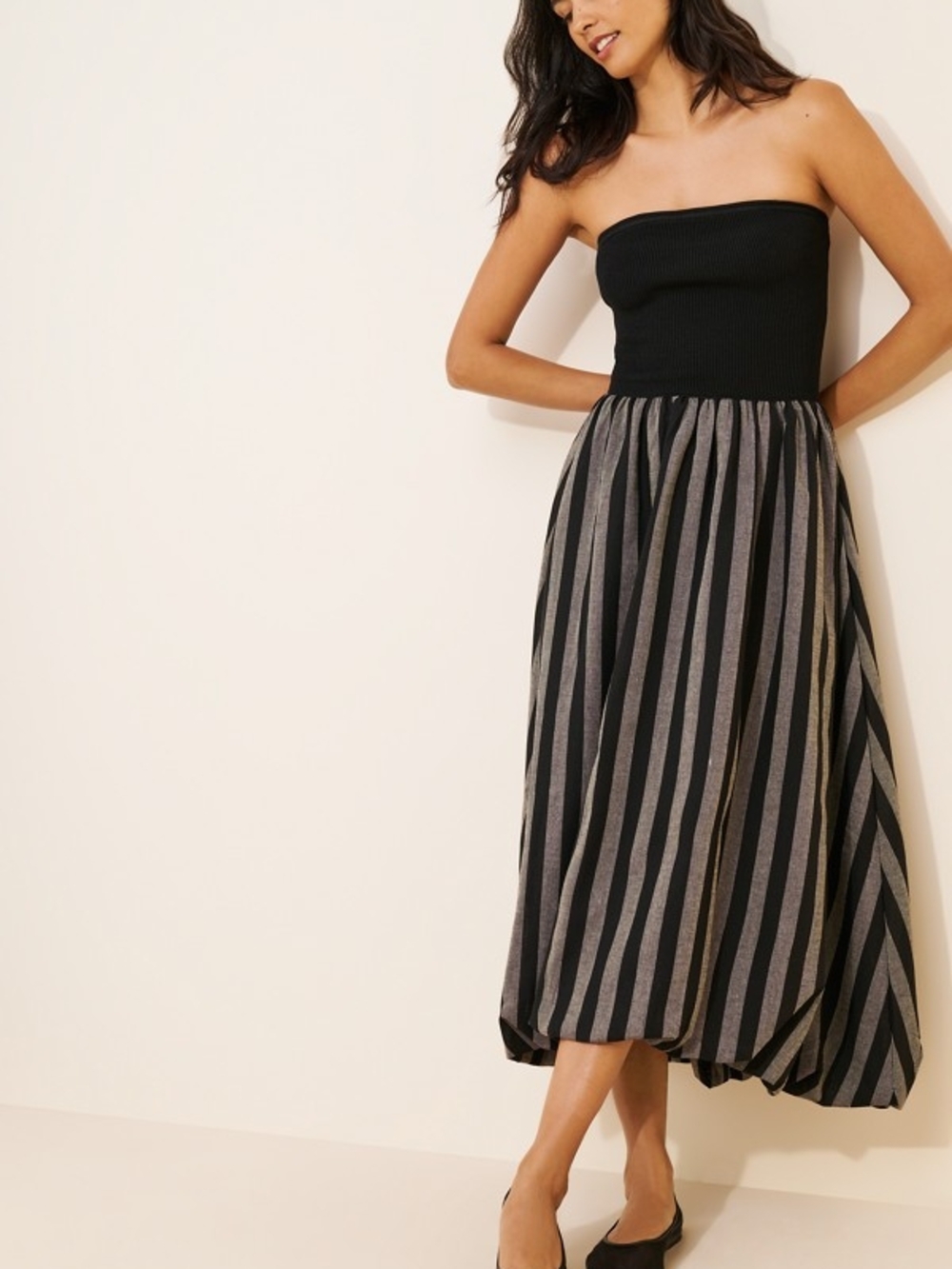 Strapless Striped Midi Dress By Moon River NWOT
